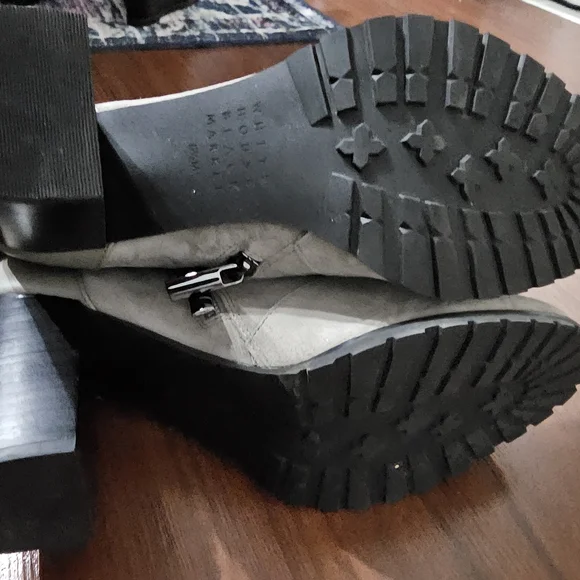 White House Black Market Gray Suede Lace-Up Ankle Boots - Picture 4 of 5